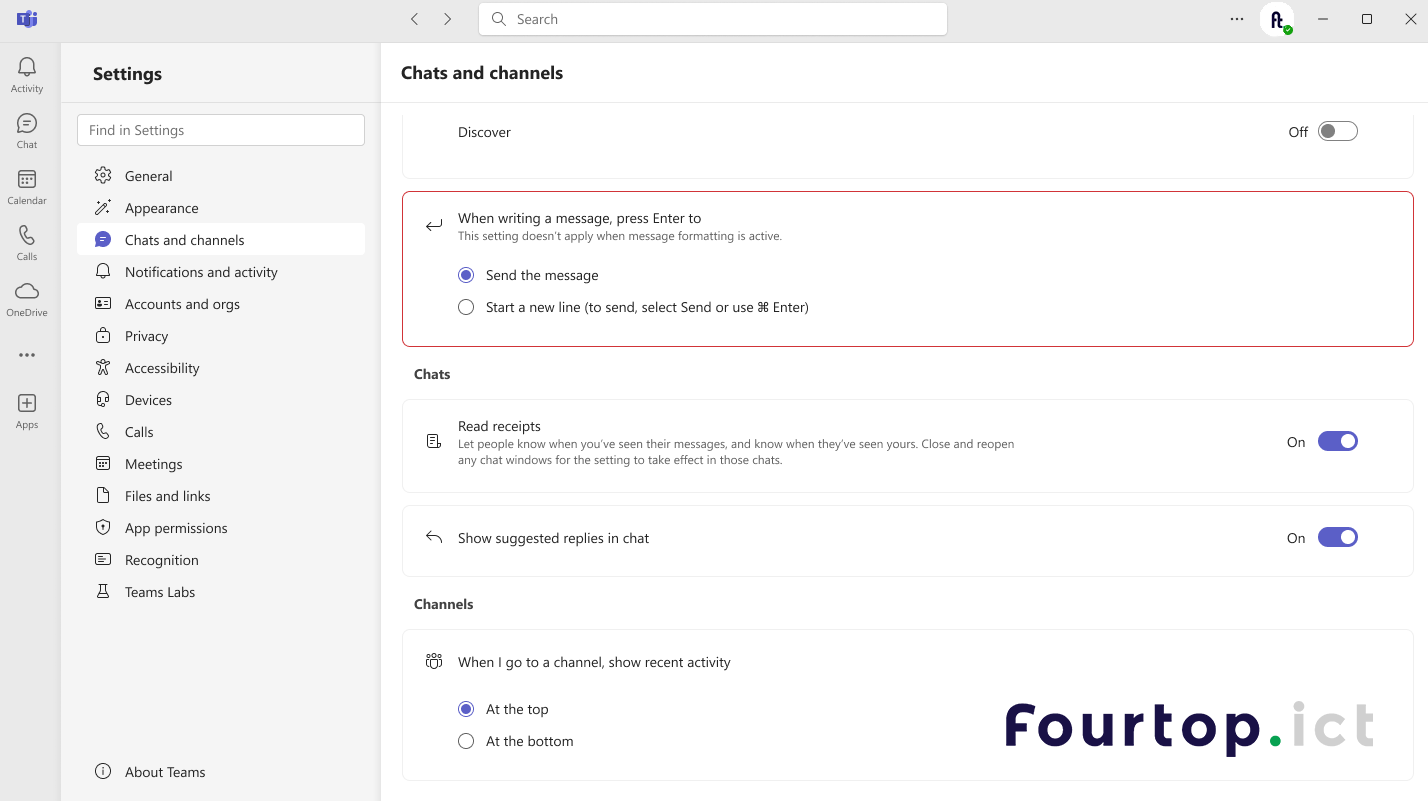 Microsoft Teams Tip | Enter-toets | Fourtop ICT